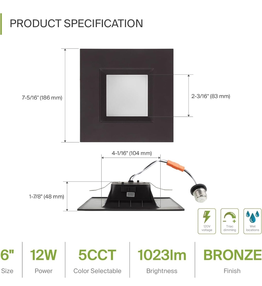 BRONZE SQUARE RETROFIT DOWNLIGHT 5CCT