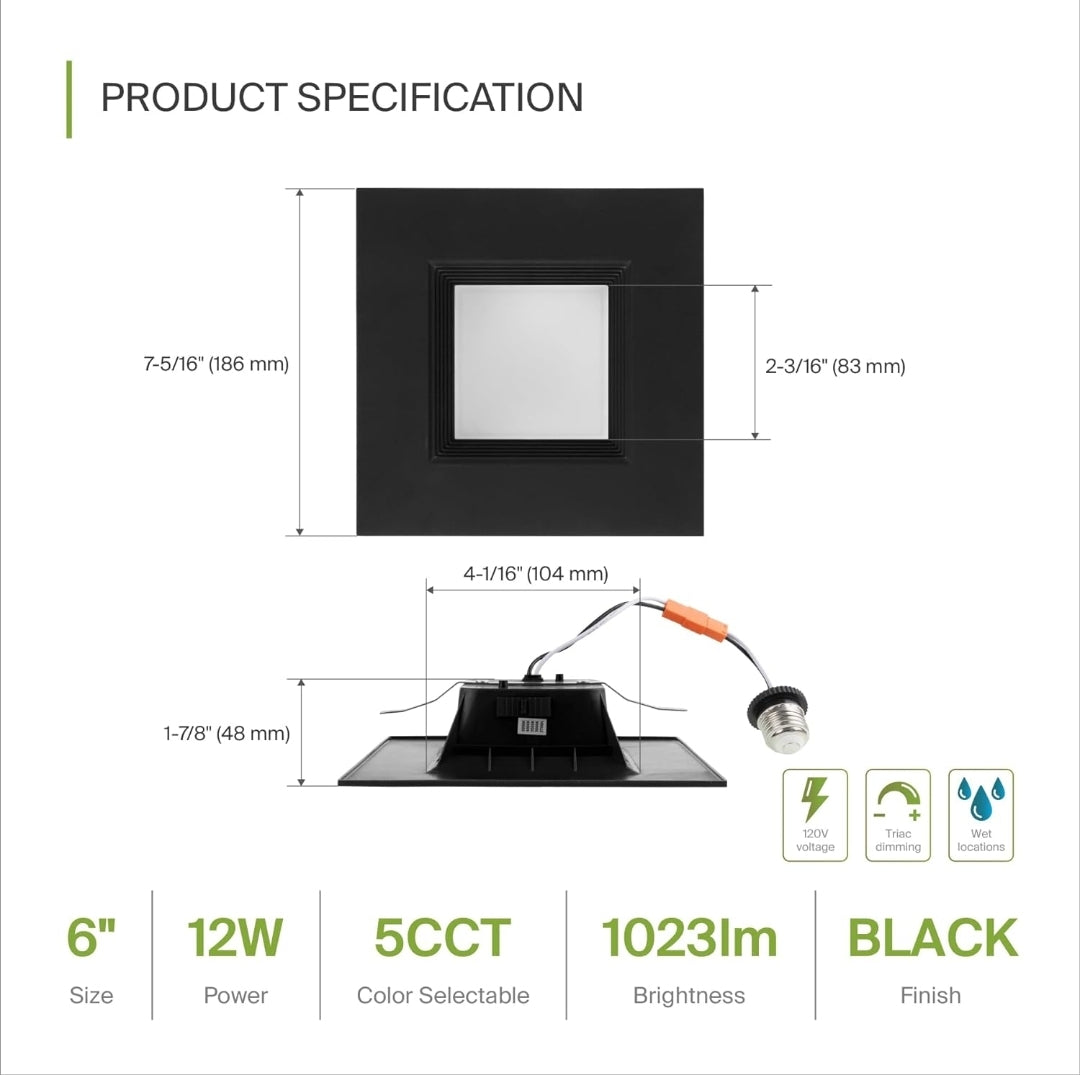 BLACK SQUARE RETROFIT DOWNLIGHT 5CCT