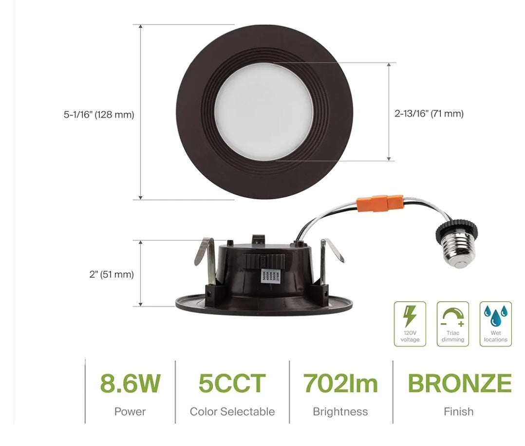 ROUND BAFFLE RETROFIT DOWNLIGHTS BRONZE 5CCT