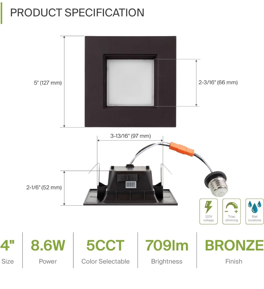 BRONZE SQUARE RETROFIT DOWNLIGHT 5CCT
